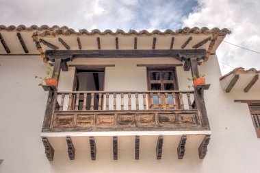 Villa de Leyva, Colombia - May 2019 : Picturesque colonial village in cloudy weather