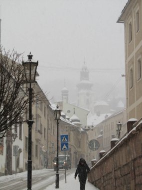 BANSKA STIAVNICA, SLOVAKIA - DECEMBER 2014: Historical center in wintertime