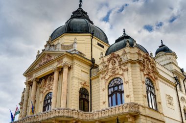 Pecs, Hungary - March 2017: Historical  center in cloudy weather, HDR                  