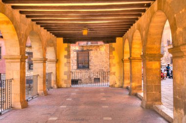 ALBARRACIN, SPAIN - JUNE 2019: Historical center in sunny weather, HDR image