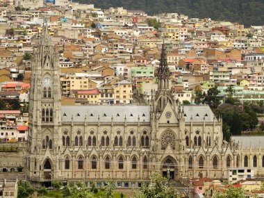 Quito, Ecuador - April 2018 : beautiful view on Historical center of the city