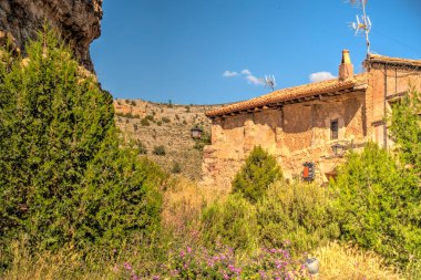 ALBARRACIN, SPAIN - JUNE 2019: Historical center in sunny weather, HDR image