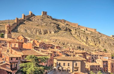 ALBARRACIN, SPAIN - JUNE 2019: Historical center in sunny weather, HDR image