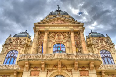 Pecs, Hungary - March 2017: Historical  center in cloudy weather, HDR                  