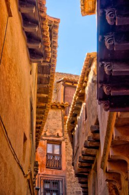 ALBARRACIN, SPAIN - JUNE 2019: Historical center in sunny weather, HDR image