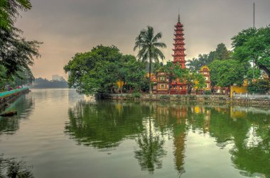 Hanoi, Vietnam - November 2020 : City center in cloudy weather
