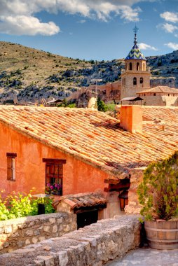 ALBARRACIN, SPAIN - JUNE 2019: Historical center in sunny weather, HDR image