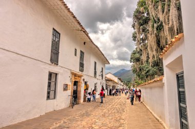 Villa de Leyva, Colombia - May 2019 : Picturesque colonial village in cloudy weather