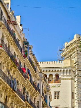 Algiers, Algeria - March 2020 : Colonial architecture in sunny weather, HDR Image