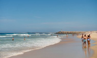 Aveiro, Portugal - July 2019 : Costa Nova Beach in summertime 