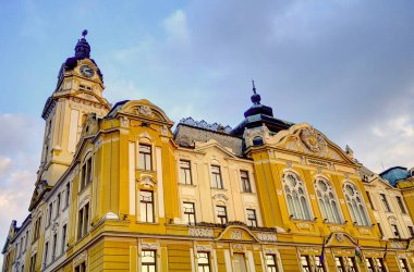 Pecs, Hungary - March 2017: Historical  center in cloudy weather, HDR                  
