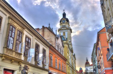 Pecs, Hungary - March 2017: Historical  center in cloudy weather, HDR                  