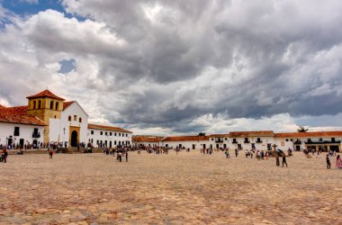 Villa de Leyva, Colombia - April 2019 : Colonial center in cloudy weather