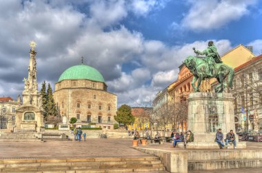 Pecs, Hungary - March 2017: Historical  center in cloudy weather, HDR                  