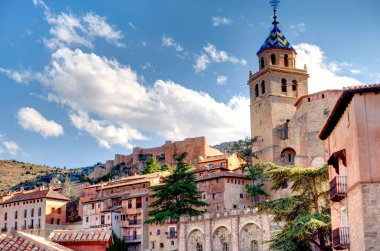 ALBARRACIN, SPAIN - JUNE 2019: Historical center in sunny weather, HDR image