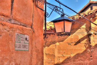 ALBARRACIN, SPAIN - JUNE 2019: Historical center in sunny weather, HDR image
