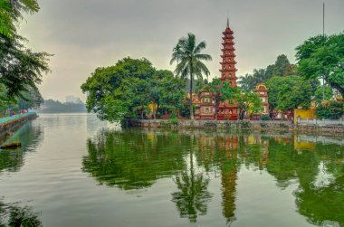 Hanoi, Vietnam - November 2020 : City center in cloudy weather