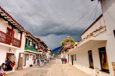 Villa de Leyva, Colombia - April 2019 : Colonial center in cloudy weather