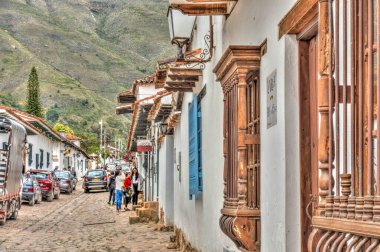 Villa de Leyva, Colombia - May 2019 : Picturesque colonial village in cloudy weather