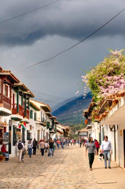 Villa de Leyva, Colombia - May 2019 : Picturesque colonial village in cloudy weather