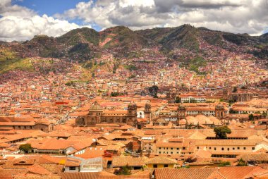 CUSCO, PERU - APRIL 2018: Rooftops of the historical center in cloudy weather