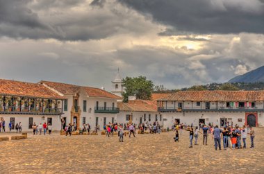 Villa de Leyva, Colombia - May 2019 : Picturesque colonial village in cloudy weather
