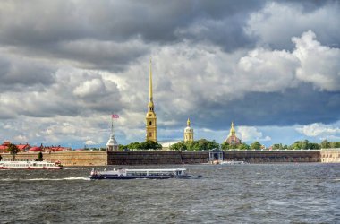 SAINT-PETERSBURG, RUSSIA - AUGUST 2018: Historical center in cloudy weather