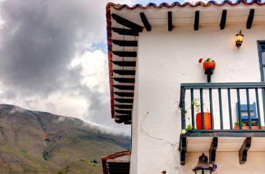 Villa de Leyva, Colombia - May 2019 : Picturesque colonial village in cloudy weather