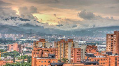 GUATAPE, COLOMBIA - APRIL 2019: Historical center in cloudy weather