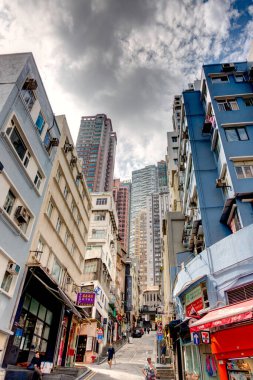 Hong Kong - January 2019 : Historical center skyline in cloudy weather