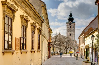 Pecs, Hungary - March 2017: Historical  center in cloudy weather, HDR                  