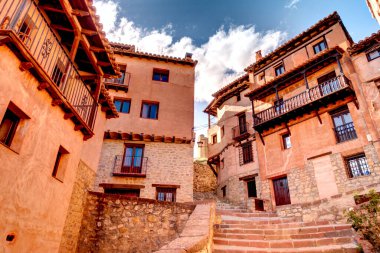 ALBARRACIN, SPAIN - JUNE 2019: Historical center in sunny weather, HDR image