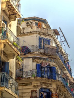 Algiers, Algeria - March 2020 : Colonial architecture in sunny weather, HDR Image