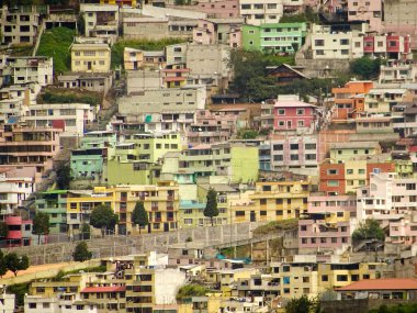 Quito, Ecuador - April 2018 : beautiful view on Historical center of the city