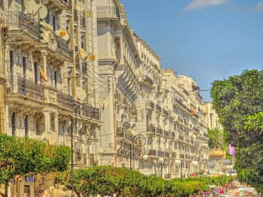 Algiers, Algeria - March 2020 : Colonial architecture in sunny weather, HDR Image