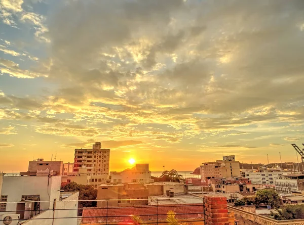 Santa Marta,Colombia - April 2019 : City center at dusk
