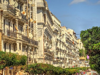 Algiers, Algeria - March 2020 : Colonial architecture in sunny weather, HDR Image