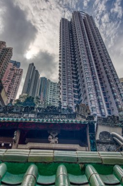 Hong Kong - January 2019 : Historical center skyline in cloudy weather