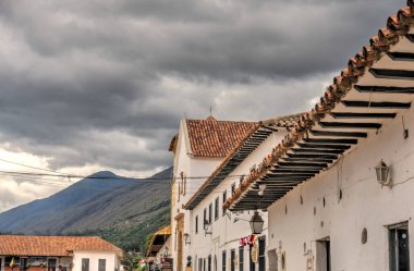 Villa de Leyva, Colombia - May 2019 : Picturesque colonial village in cloudy weather