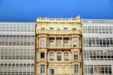 beautiful architecture in the old town La Coruna, Galicia, Spain