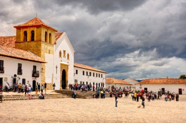 Villa de Leyva, Colombia - May 2019 : Picturesque colonial village in cloudy weather