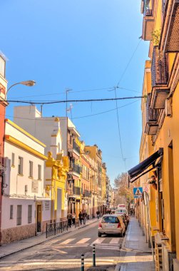 Sevilla, Spain - January 2019 : Historical center in sunny weather