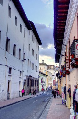 Quito, Ecuador - April 2018 : beautiful view on Historical center of the city