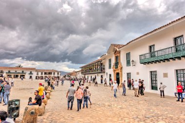 Villa de Leyva, Colombia - May 2019 : Picturesque colonial village in cloudy weather
