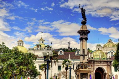 Quito, Ecuador - April 2018 : beautiful view on Historical center of the city