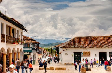 Villa de Leyva, Colombia - May 2019 : Picturesque colonial village in cloudy weather