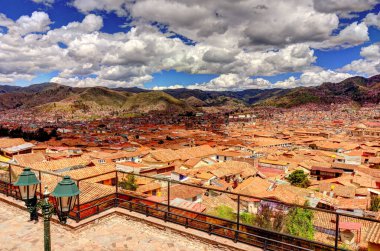 CUSCO, PERU - APRIL 2018: Rooftops of the historical center in cloudy weather