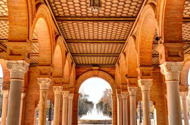 Sevilla, Spain - January 2019 : Historical center in sunny weather