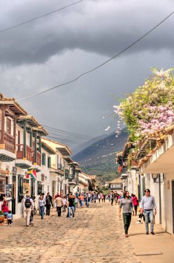 Villa de Leyva, Colombia - May 2019 : Picturesque colonial village in cloudy weather