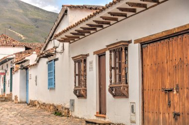 Villa de Leyva, Colombia - May 2019 : Picturesque colonial village in cloudy weather